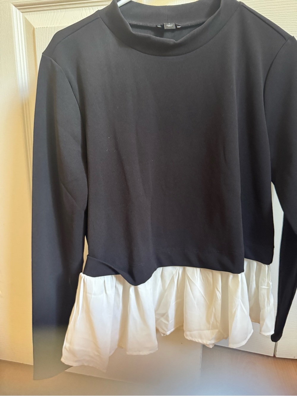 Ann Taylor Black Top with White Ruffle Hem